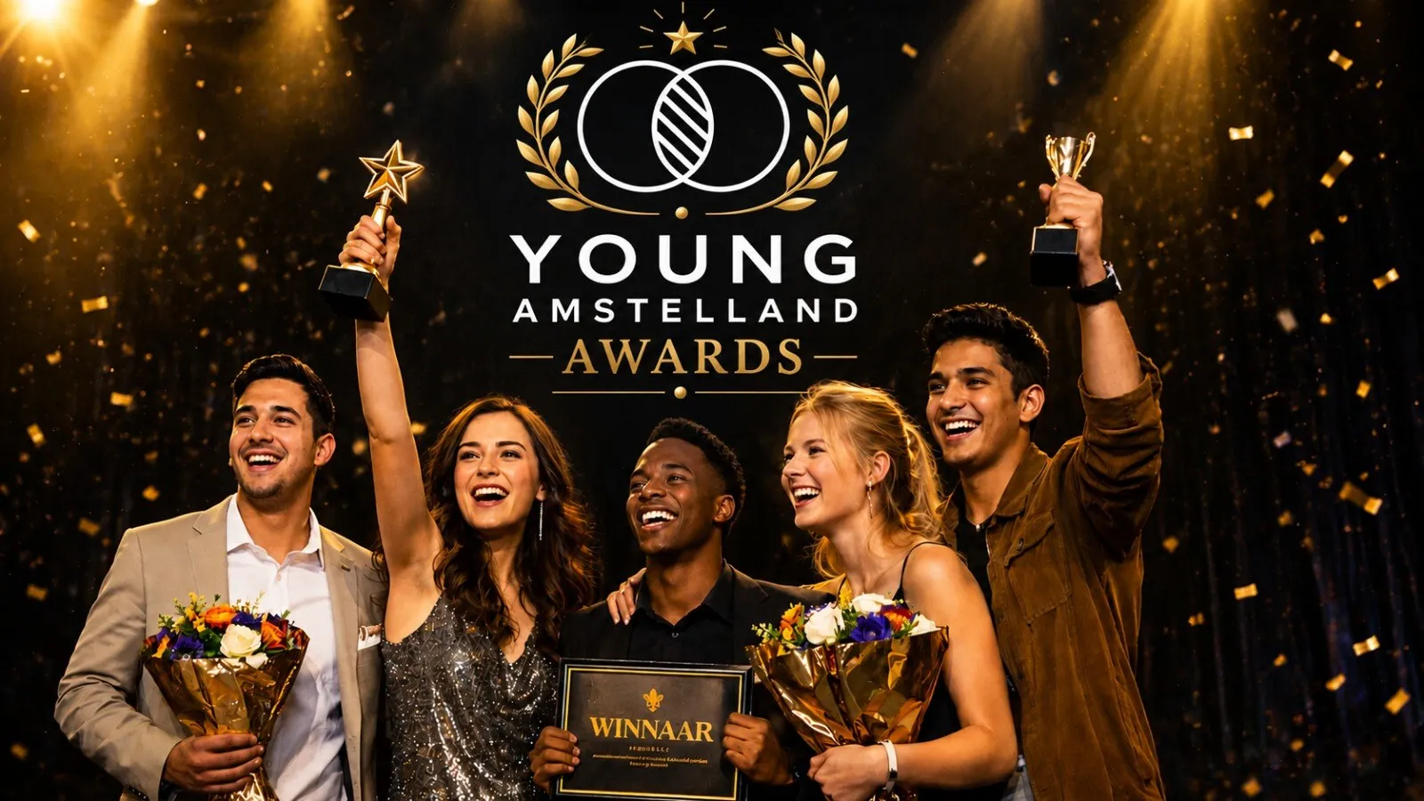 Winnaars vieren hun award op het gala van de Young Amstelland Awards